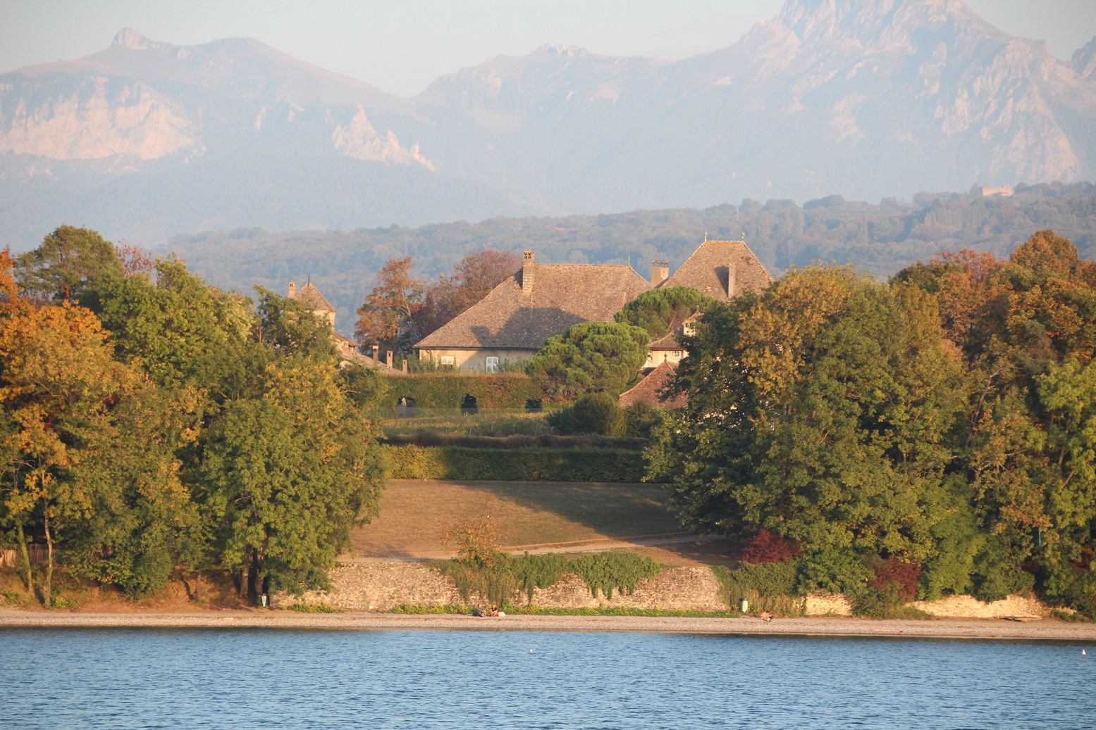 View of the chateau de Ripaiile seen from lake of Geneva
