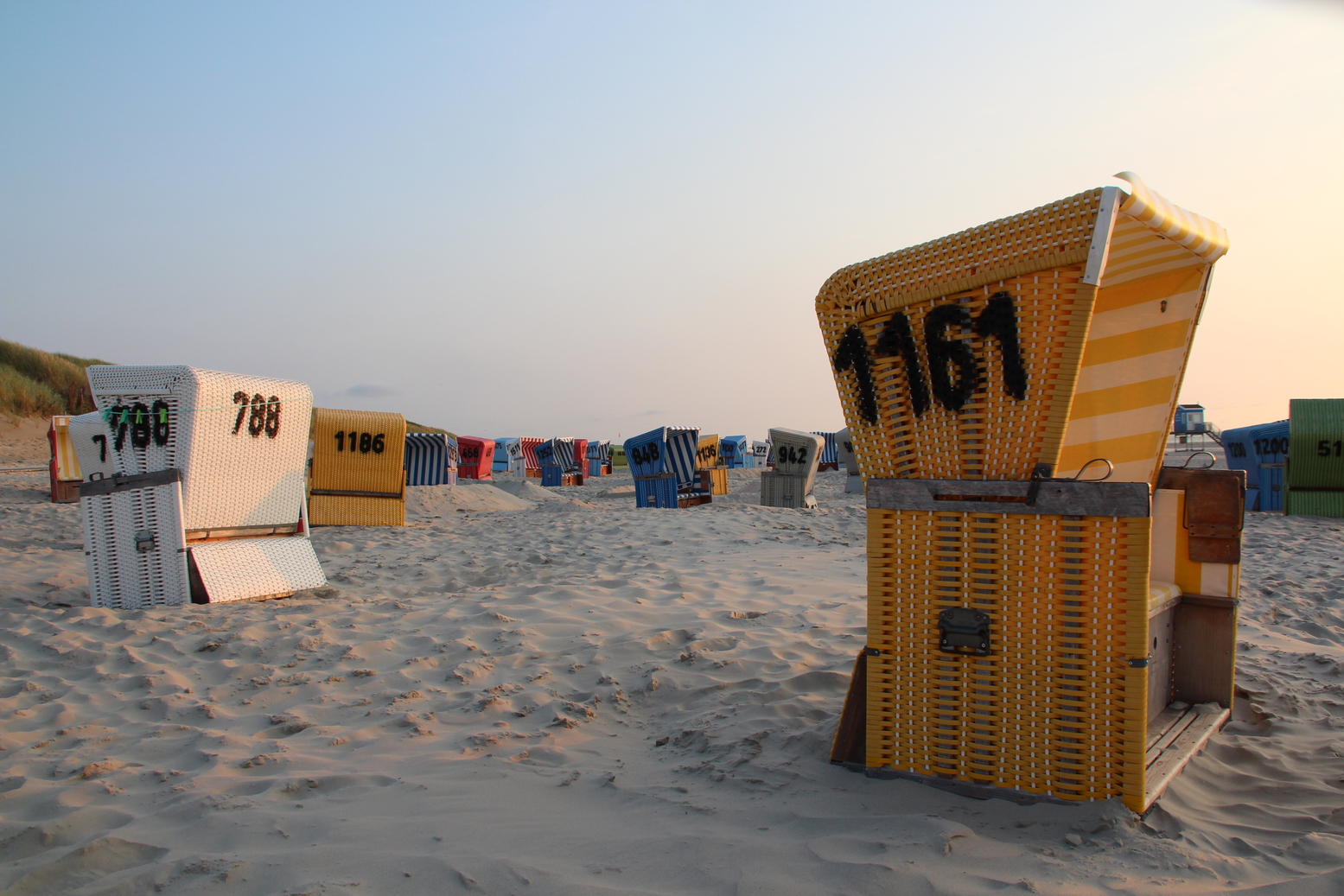 Beach chairs at the sandy beach of Langeoog (Germany)